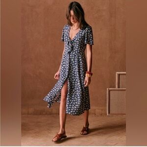 Sézane Ophelia Dress Cara Print Blue Floral NWOT 40/8